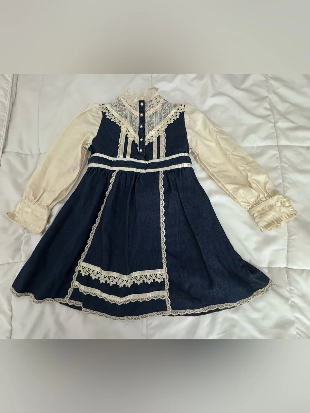 Gunne Sax Navy and Cream Lace Trim Girls' Dress